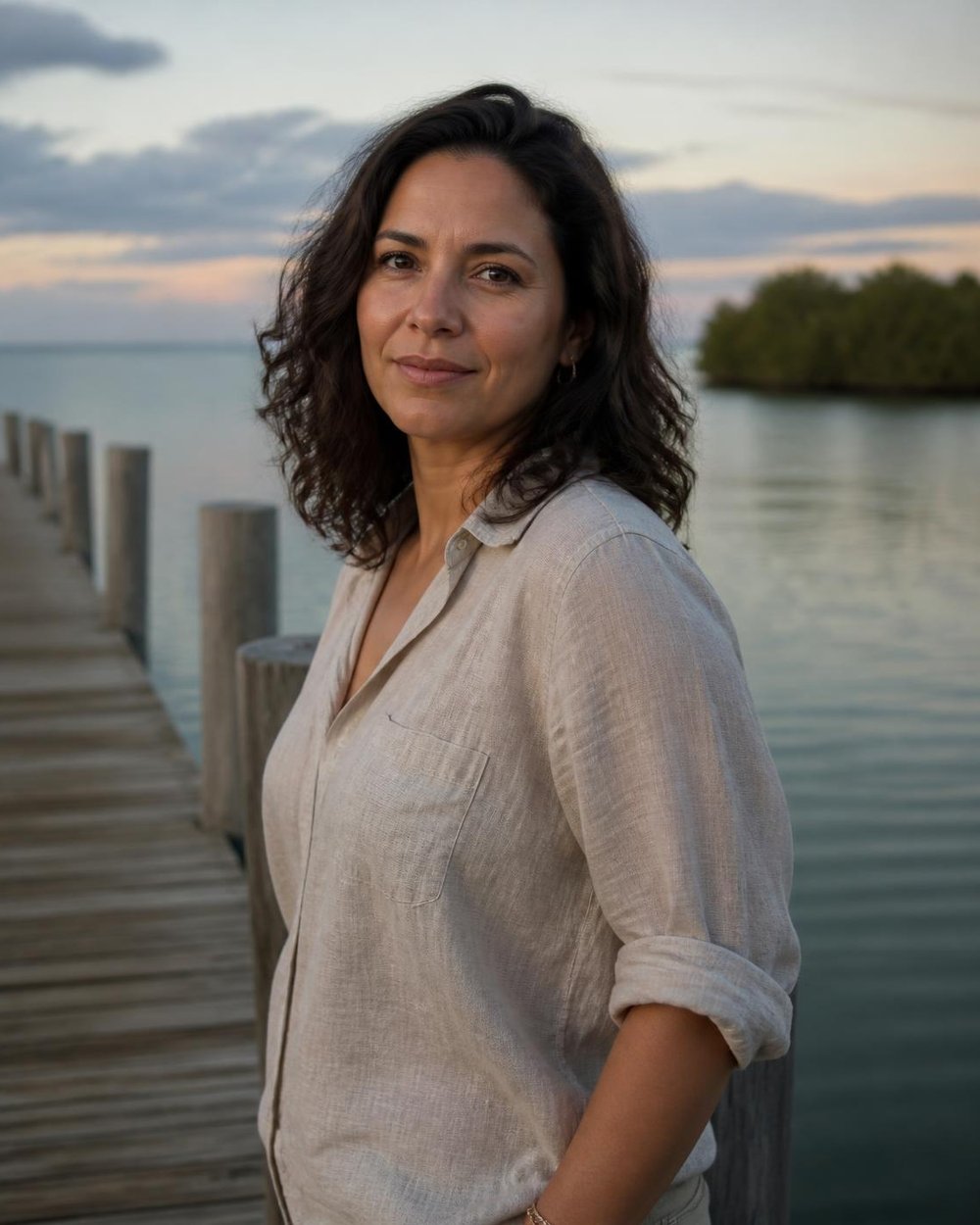 Author Marisol Vance on a dock at Key Biscayne